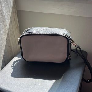 Banana Republic White and Black Leather Crossbody Camera Bag